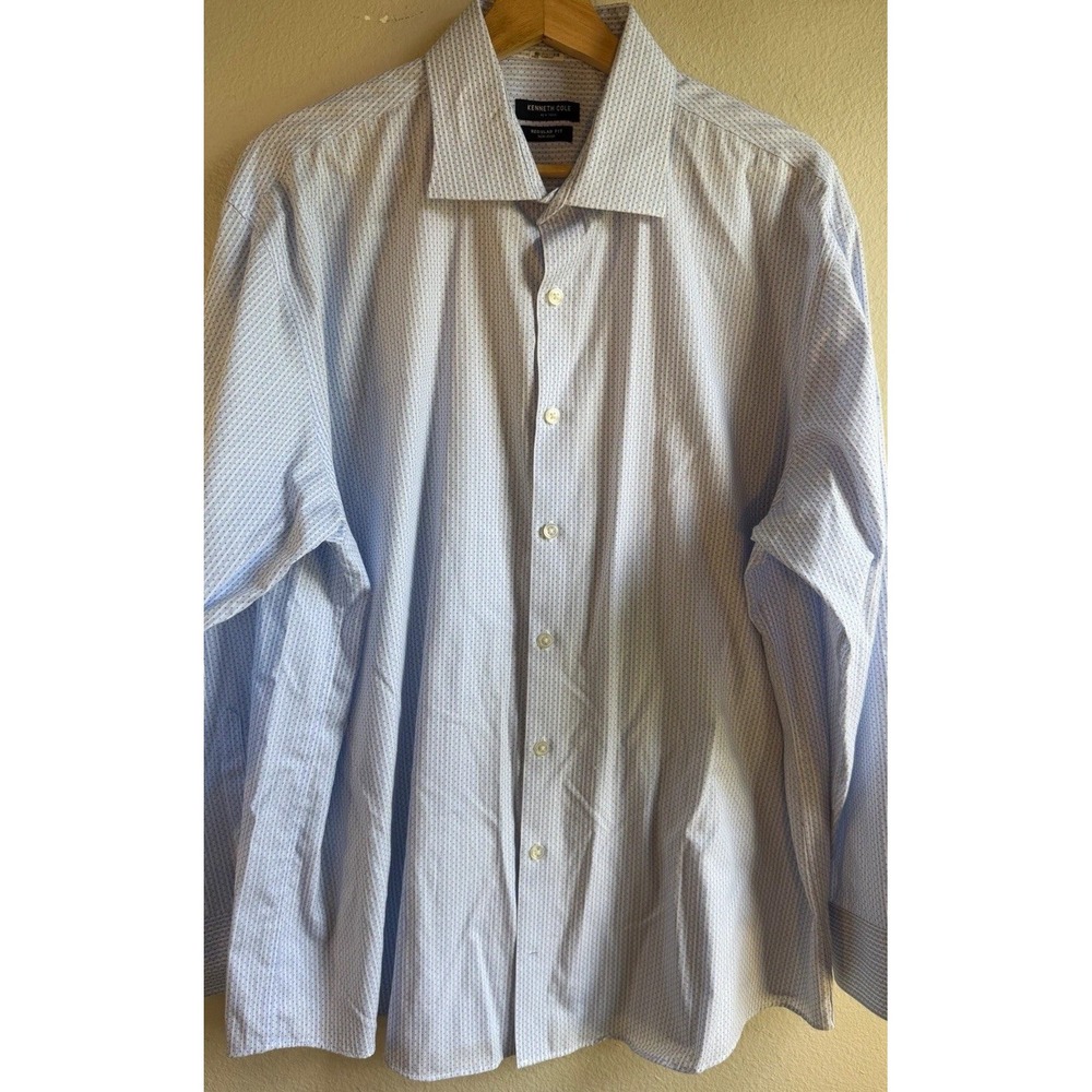 Kenneth Cole New York Men's 16.5 32/33 Blue/White Striped Regular Non-Iron